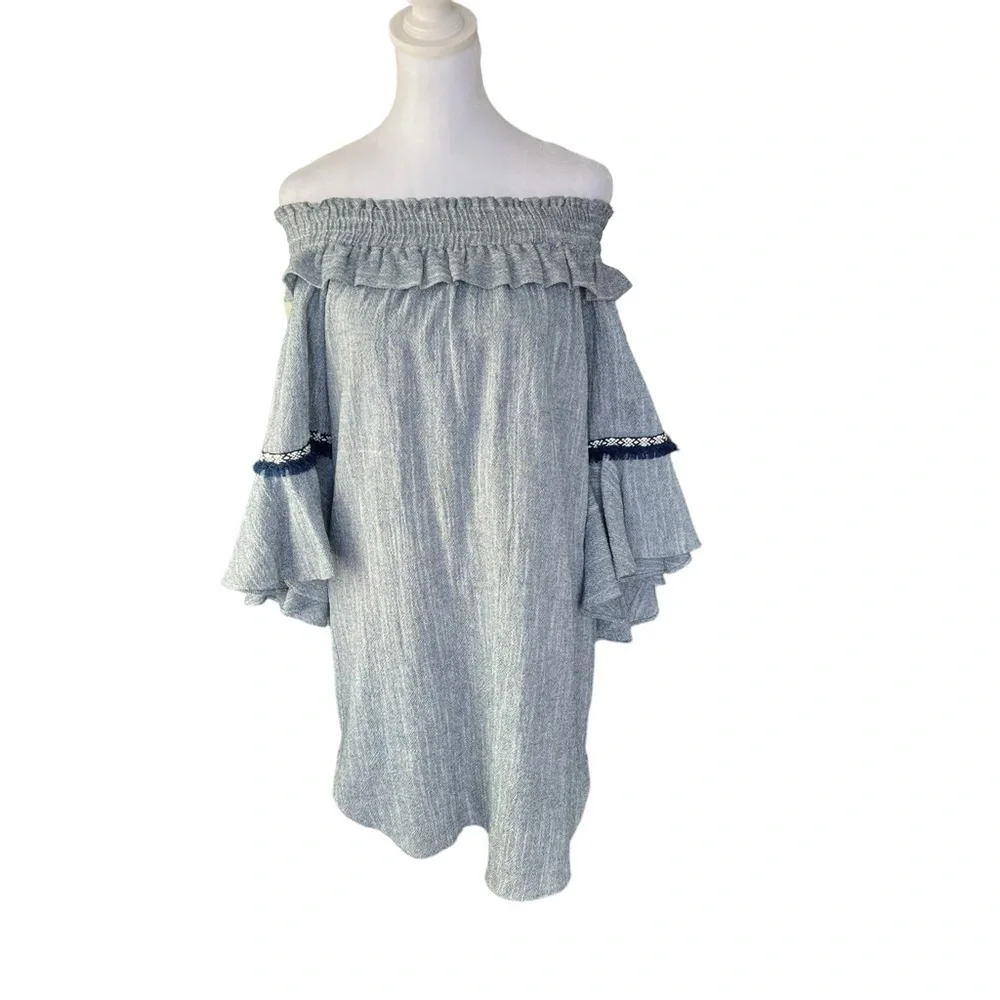 MISA Los Angeles - Vanessa Denim Chambray Off Shoulder Dress Sz XS